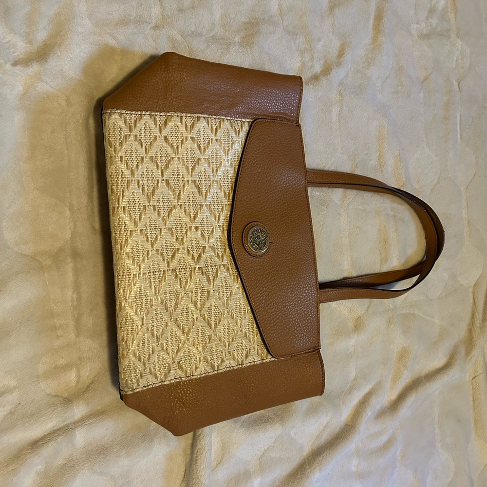 Anne Klein Brown & White Weaved Bag